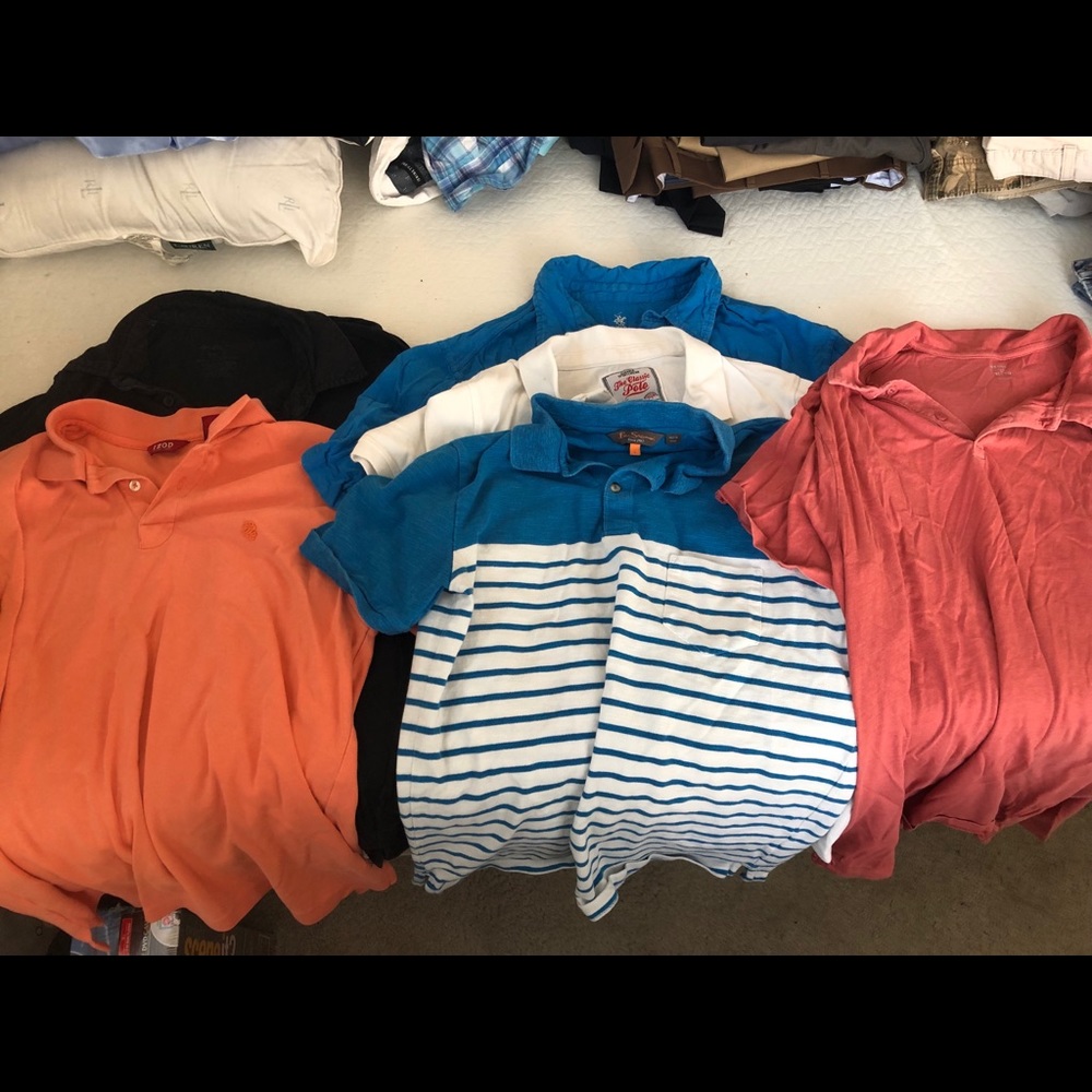 6 polo shirts various brands men’s sizes M, L, XL